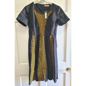 Afripride Short Sleeve A-Line Dress - Black & Gold - Size Medium
